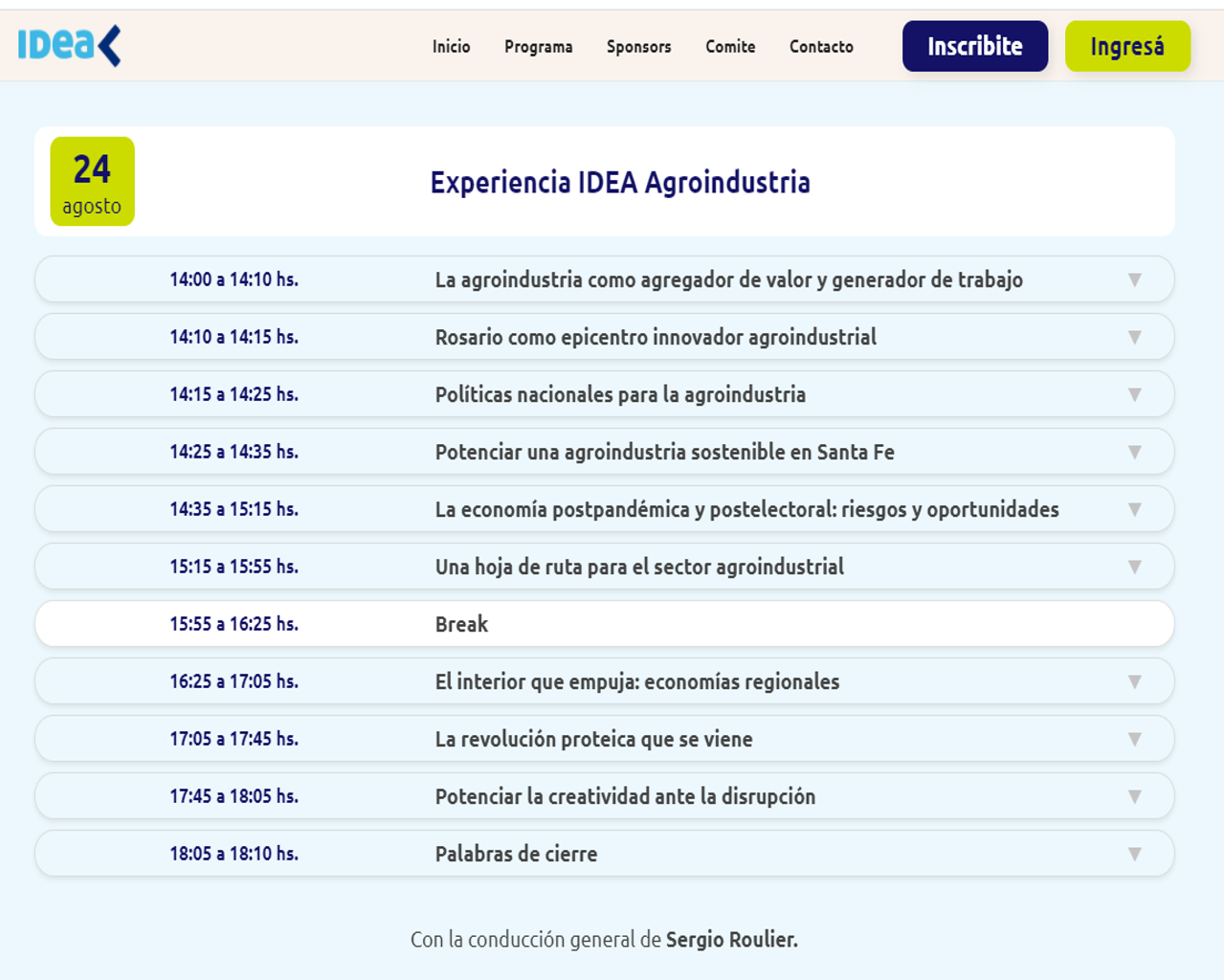  Programa del encuentro del martes 24 de agosto. Fuente: Web IDEA